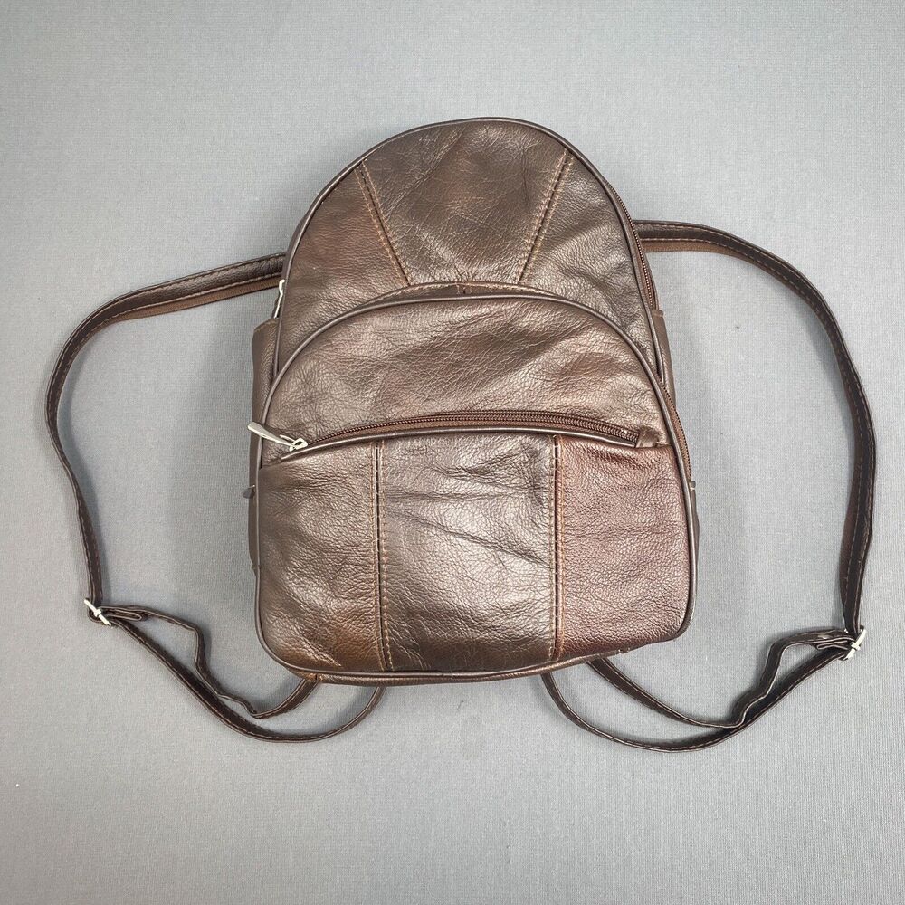 Vtg 90s Pebbled Leather Patchwork Backpack Bag Wo… - image 7